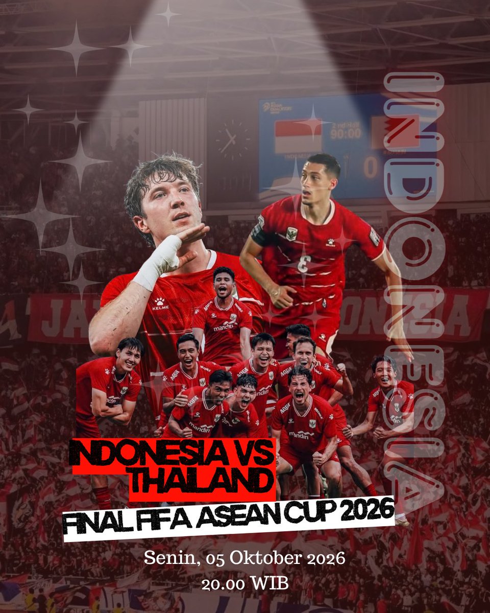 javaupdateid's tweet photo. 🇮🇩 SATU LANGKAH LAGI, GARUDA!
Indonesia akan menghadapi Thailand di Final FIFA Futsal Asian Cup 2026! 🔥

🗓️ Senin, 5 Oktober 2026
🕗 20.00 WIB

Saatnya bawa semangat Merah Putih. ❤️🤍
Prediksi skor kalian berapa? 👀👇

#indonesiavsthailand #timnasindonesia  #Javaupdate https://t.co/VoFeCmpWY1