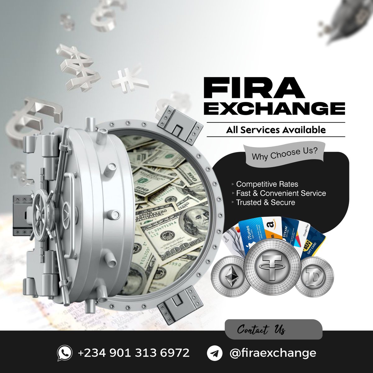 _firaexchange's tweet photo. Fira Exchange | Crypto • Gift Cards • Banks &amp; More
Fast, Secure &amp; Best Rates
WhatsApp: +234 901 313 6972 | Telegram: @firaexchange https://t.co/SQXdxMYgP3