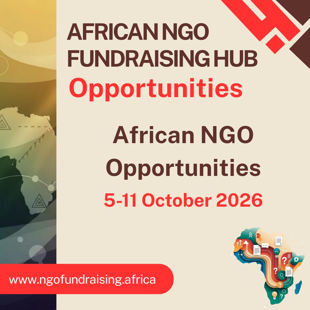 africanngos's tweet photo. Latest #AfricanNGOFundraisingHub post – 5 African NGO opportunities for the period, 5-11 October 2026. View it ➡️ https://t.co/36rq56vCsF #AfricanNGOs #AfricanCSOs #Fundraising #Grants #Fellowships #Webinars #Opportunities @AfricanNGOs https://t.co/EBQBWjI8uI