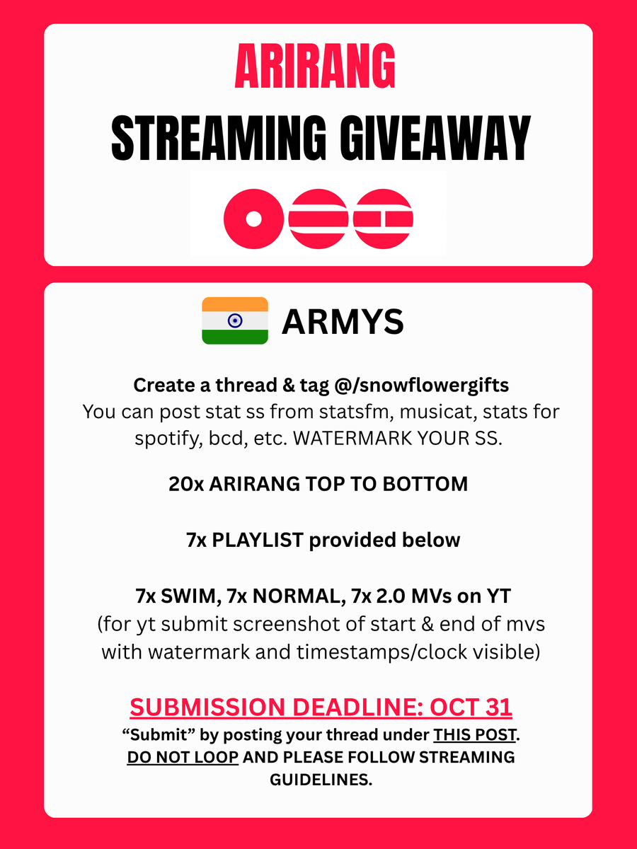 snowflowergifts's tweet photo. arirang streaming giveaway
10 winners
*you're not going crazy i reposted this 3x now https://t.co/b6wT4qa67t