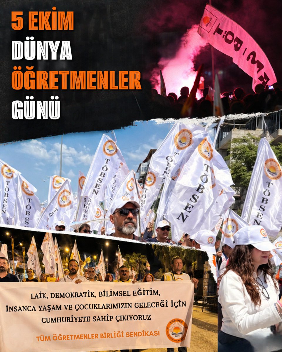 sendikatobsen's tweet photo. 5 EKİM DÜNYA ÖĞRETMENLER GÜNÜ

Öğretmen; yalnızca ders anlatan değil, çocukların ve gençlerin geleceğine emek veren, bilimin ve aydınlanmanın ışığını taşıyan eğitim emekçisidir.

Bugün, emeği değersizleştirilen, güvencesizleştirilen, ekonomik ve özlük hakları her geçen gün geriletilen öğretmenlerin sorunlarını bir kez daha yüksek sesle dile getiriyoruz.

Nitelikli, laik, bilimsel ve kamusal eğitim; insanca çalışma ve insanca yaşama koşullarına sahip öğretmenlerle mümkündür.

Öğretmenin hakkı, halkın geleceğidir.

Başta tüm öğretmenlerimiz olmak üzere, eğitim ve bilim yolunda emek veren bütün eğitim emekçilerinin 5 Ekim Dünya Öğretmenler Günü kutlu olsun.

Yaşasın öğretmenlerin örgütlü mücadelesi!
Yaşasın TÖBSEN!

#5Ekim #DünyaÖğretmenlerGünü #TÖBSEN #Öğretmen #Eğitim