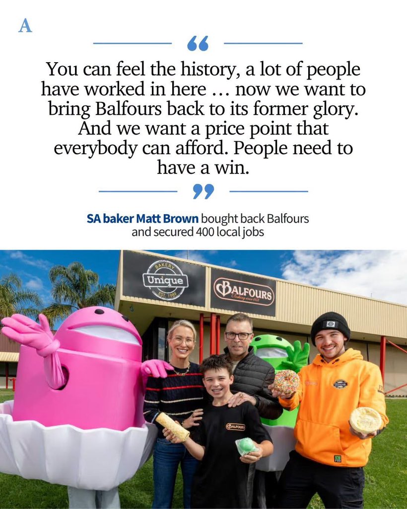 GreenTyler27's tweet photo. I wish this young South Australian family every success imaginable. Bringing Balfours back, securing hundreds of local jobs and having a crack at rebuilding an iconic South Australian brand is certainly deserving of our support. But as many of us know, running a business in South Australia isn’t easy. Every dollar swallowed by expensive energy, unnecessary regulation and government-imposed costs is a dollar that can’t go towards another employee, better equipment, expansion or lower ticket prices for customers. That’s one of the main reasons I believe so strongly in One Nation’s approach: cheaper and more reliable energy, dismantling net-zero policies, reducing unnecessary red tape and backing local businesses, manufacturing and apprenticeships. Government can’t guarantee that a business will succeed and nor should it. What government can do is stop making it unnecessarily difficult to succeed.

I’ll certainly be keeping an eye on the Balfours revival story and I hope they absolutely smash it. South Australia needs more people willing to invest, employ South Australians and make things here.