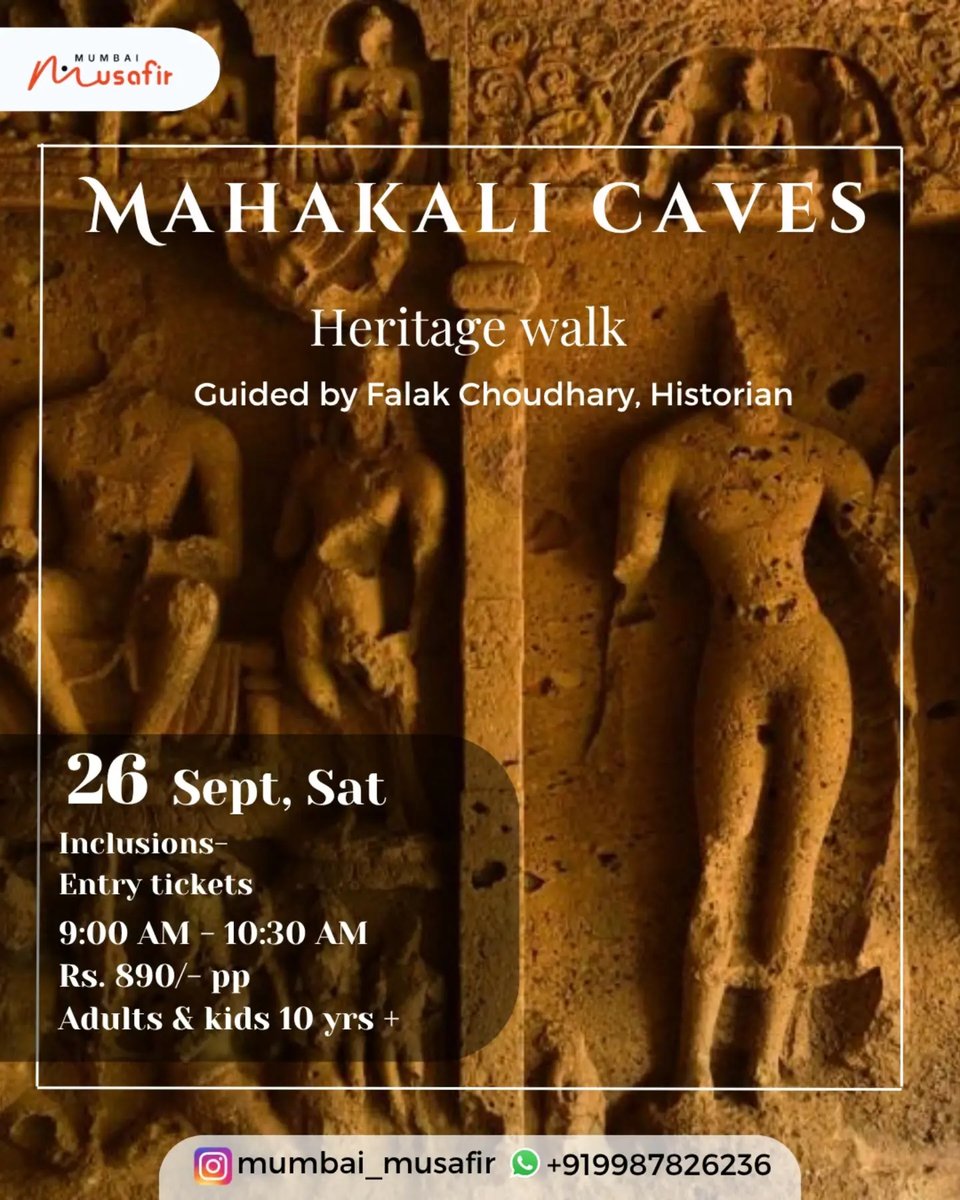 Luzinho_sim's tweet photo. Mahakali Caves Heritage Walk, 26 September. Explore Mumbai’s ancient Buddhist caves with historian Falak Chowdhary. 9:00–10:30 AM, Andheri East. ₹890 incl. entry. Adults &amp; kids 10+. DM @mumbai_musafir to book. https://t.co/QgBspnuhLo