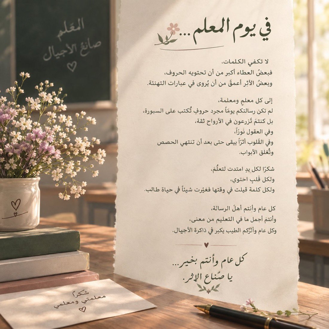 c_88s's tweet photo. #اليوم_العالمي_للمعلم 

كل عام والمعلمون والمعلمات بخير أنتم لا تدرّسون أجيالًا فحسب بل تصنعون وعيًا يبقى أثره في الإنسان والوطن ما يُغرس في عقل طفل اليوم قد يصبح نهضة وطنٍ غدًا فلكم من التقدير ما يليق بعِظم رسالتكم ومن الدعاء ما يوازي جميل أثركم

شكراً لعطائكم ي زملاء❣️❣️ https://t.co/uX2IwQvuGN