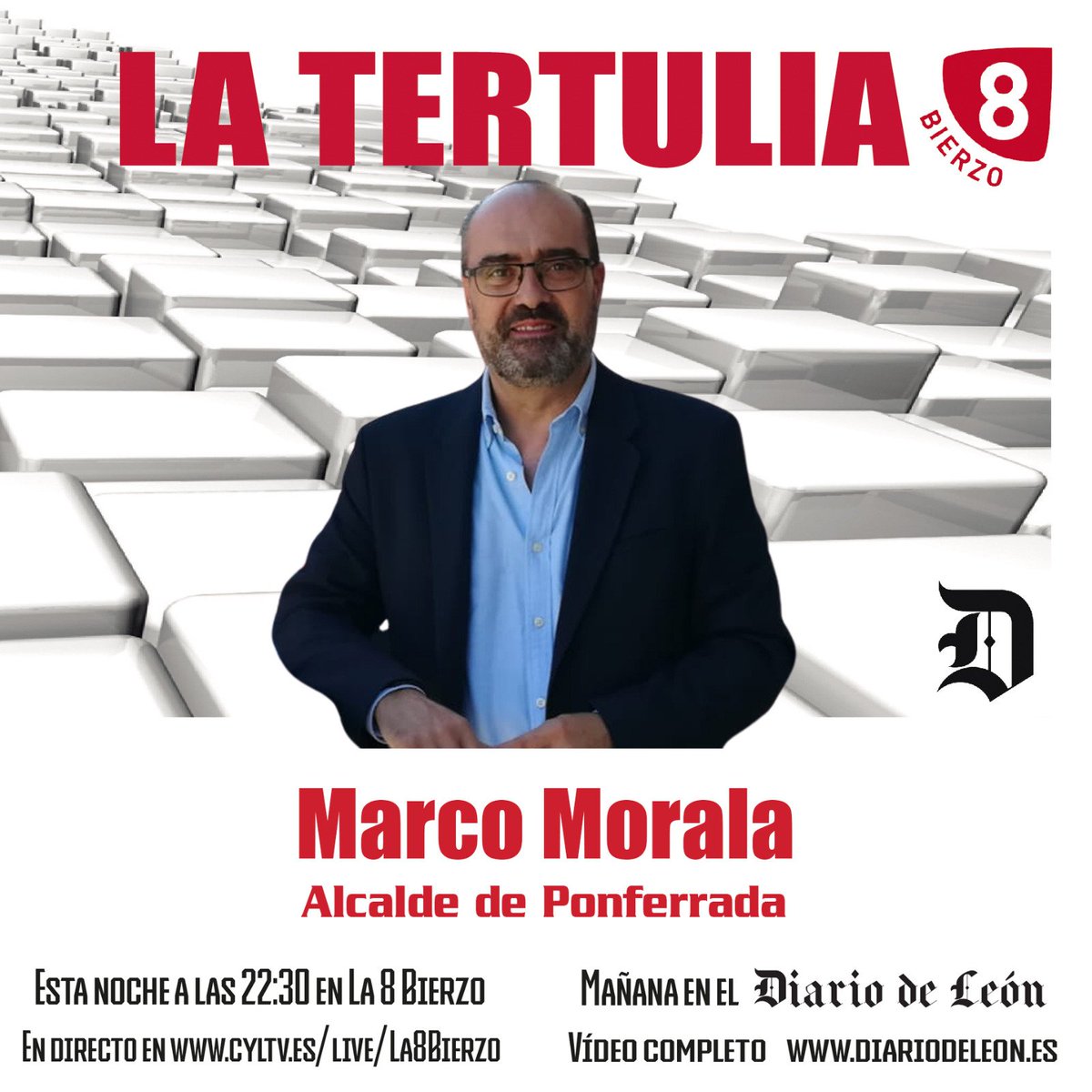 8Bierzo's tweet photo. 🖥#LaTertulia

🗓 Hoy lunes 5 de octubre

🕥 22:30h

👉 Marco Morala, Alcalde de Ponferrada

📎 Hoy, en colaboración con @diariodeleon, hablamos con @MoralaMarco para analizar la actualidad del @AytoPonferrada https://t.co/C3jhJ49XQx