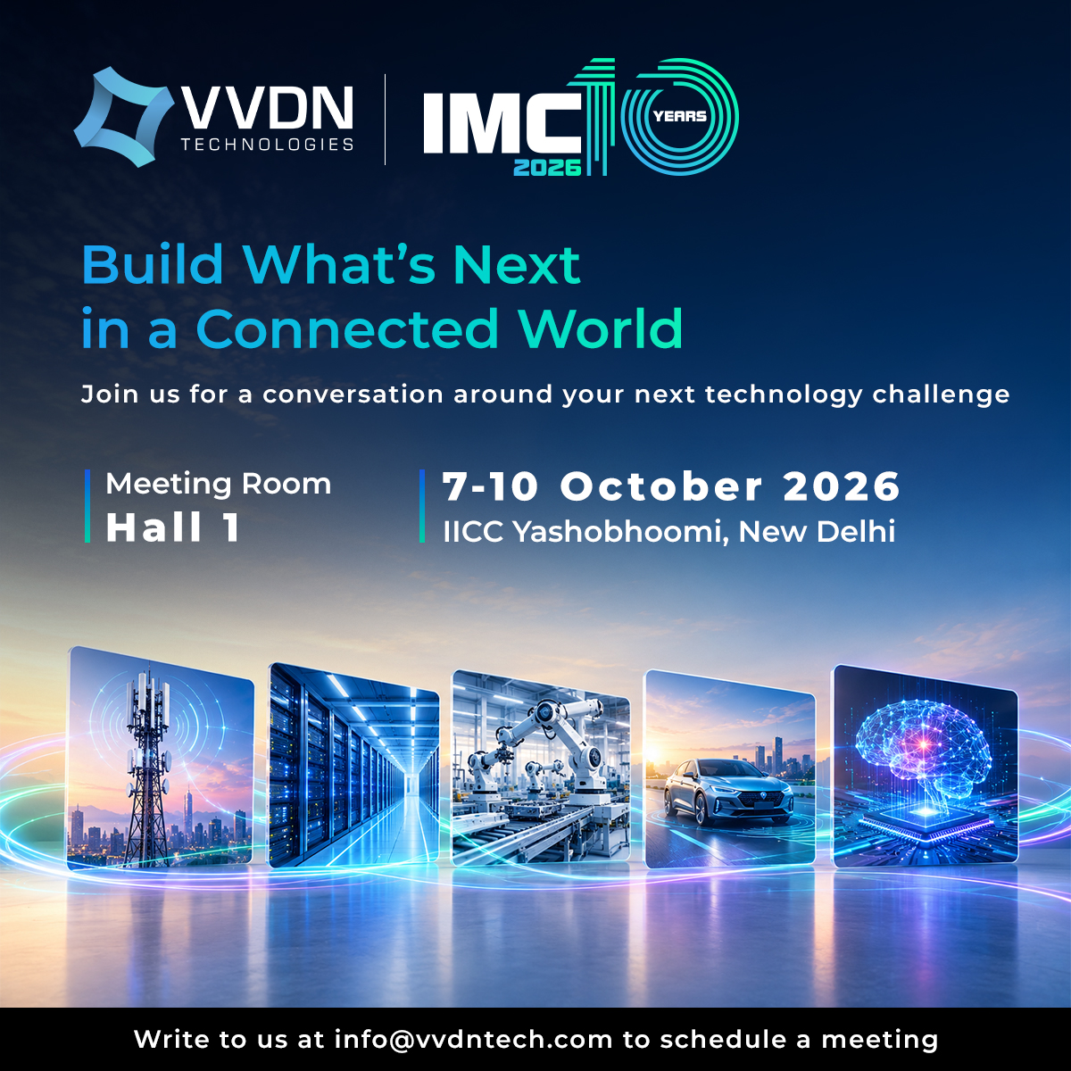 vvdn_tech's tweet photo. Meet VVDN Technologies at #IMC2026, 7–10 Oct, IICC Yashobhoomi, New Delhi. Let’s discuss your technology challenges and how our engineering and manufacturing expertise can turn ideas into real products.
Book a meeting: info@vvdntech.com
#VVDN #5G #AI #EdgeComputing https://t.co/eb8IczSA1f