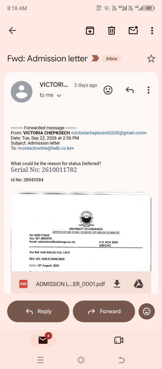 cskipngetich's tweet photo. @HELBpage The status is still deferred after sharing the admission letter as you had asked https://t.co/SK4EJe9Zvr