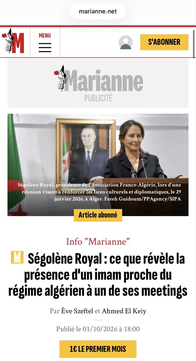 VLautard's tweet photo. Ce matin sur France Inter, Royal a défendu le régime algérien, alors même qu’il détient toujours Christophe Gleizes.
Elle a refusé de reconnaître qu’il s’agit d’un régime autoritaire, alors qu’elle à déjà qualifié la France de « régime autoritaire ».
Honteux mais pas surprenant👇 https://t.co/Jq3ozmuYXk