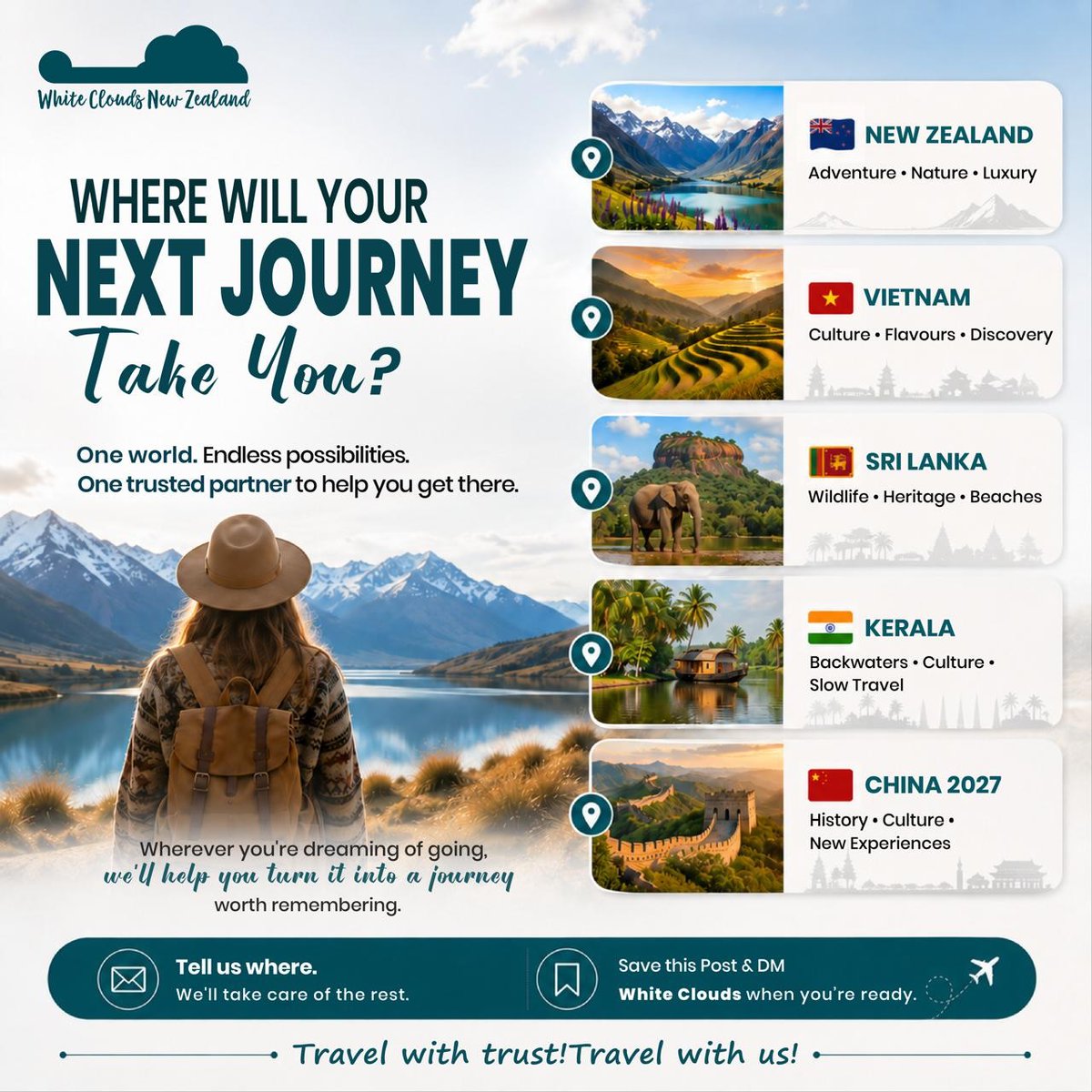 Bahlindinha's tweet photo. Your next adventure is closer than you think. From New Zealand to Vietnam, Sri Lanka, Kerala, or China 2027, discover experiences and moments made for you. Where are you dreaming of going next? Tell us and let’s start planning. https://t.co/t9sFMSXkXH