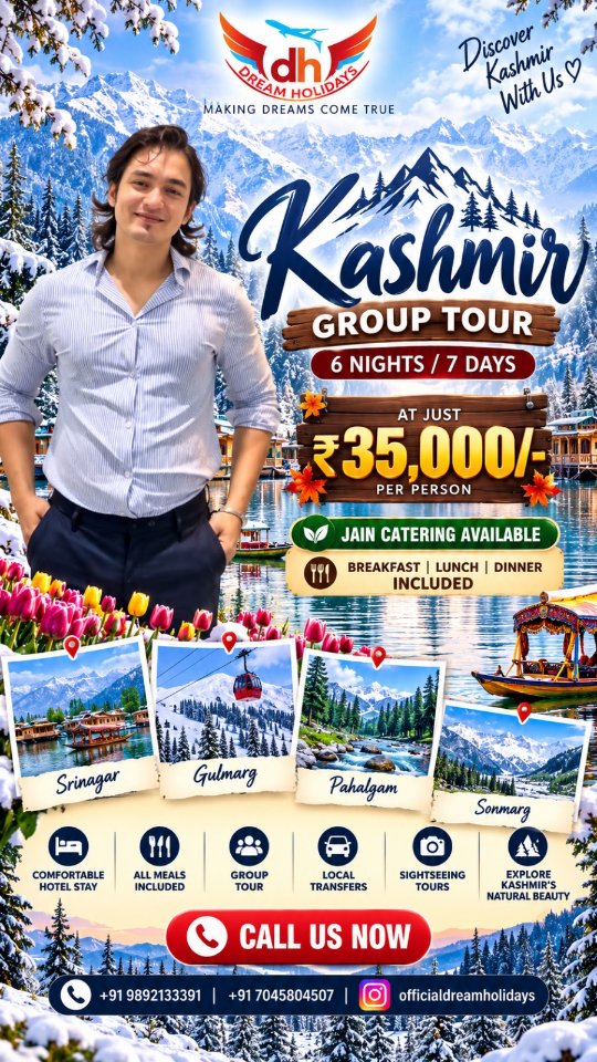 didi286's tweet photo. Kashmir is calling! Explore Srinagar, Gulmarg, Pahalgam and more with your travel squad. ₹35, 000 per person
Jain catering available
Breakfast, lunch and dinner included
Group tour

DM “KASHMIR” to book with Dream Holidays. https://t.co/mi83iRczmD