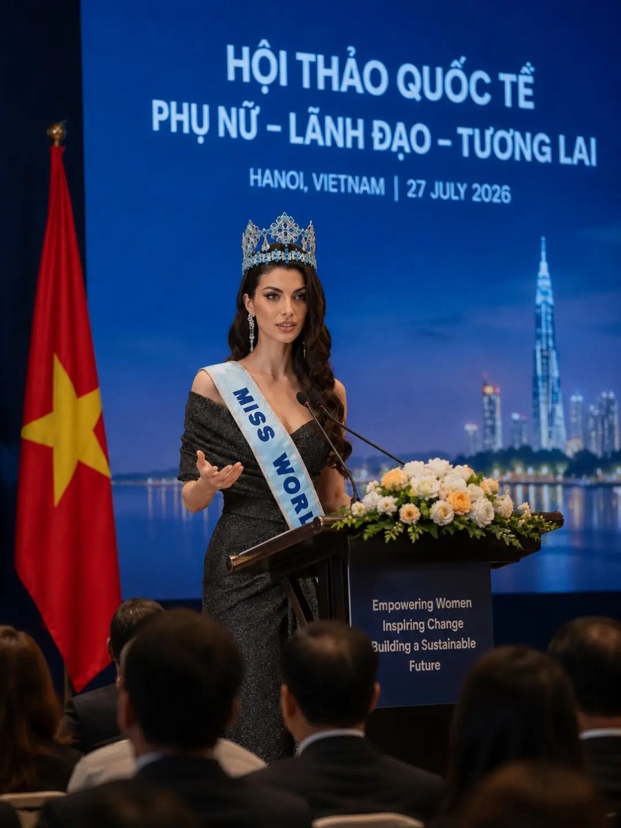 luhana901's tweet photo. From the crown to the stage, Miss World shared her voice, vision, and purpose at today’s seminar in Vietnam. Empowering women and inspiring the world. https://t.co/bJxZx0tUrP
