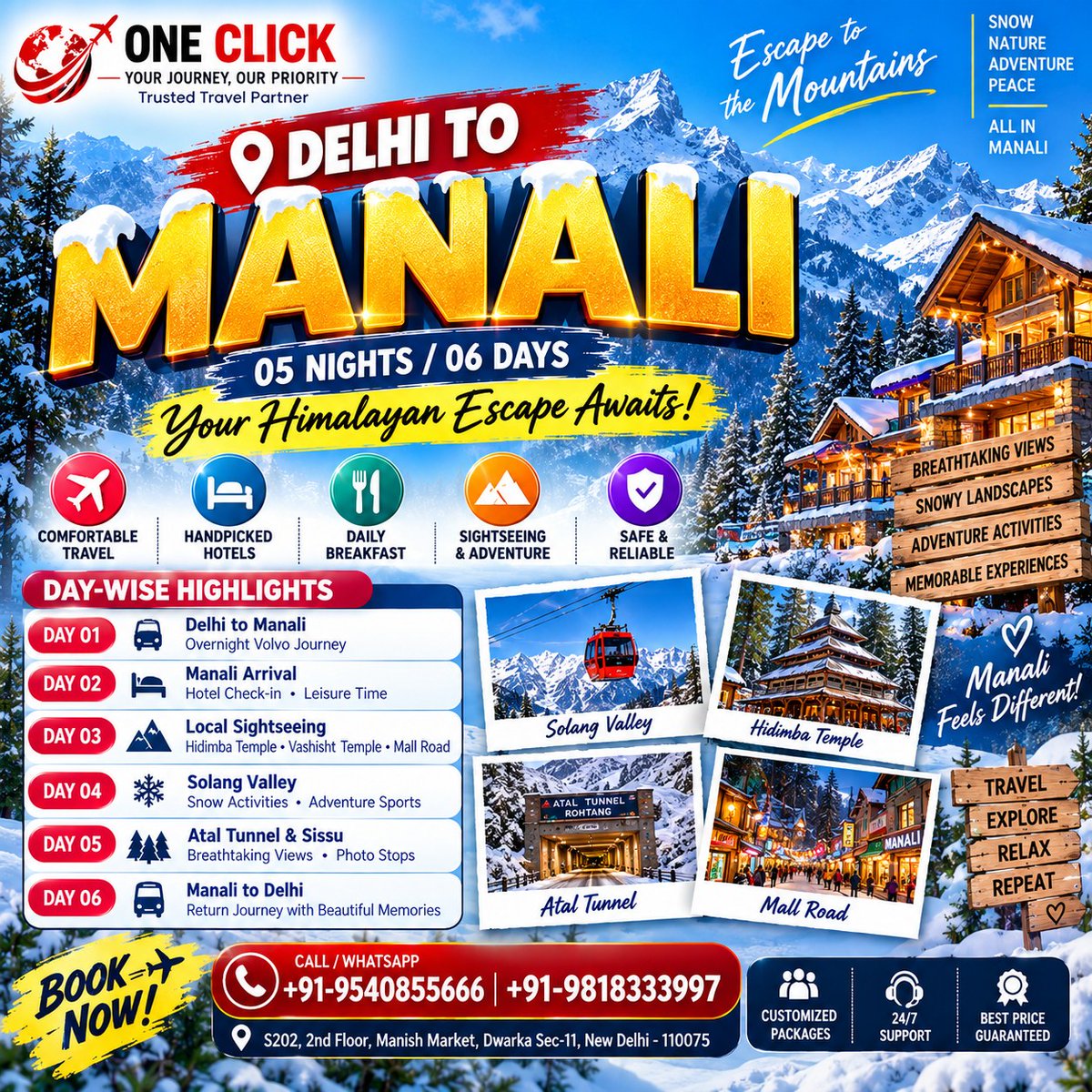 gustavomolotla's tweet photo. Escape to the mountains with our Delhi to Manali 5 Nights/6 Days Holiday Package. Enjoy comfortable travel, handpicked hotels, daily breakfast, sightseeing and Himalayan adventures across Manali, Solang Valley, Atal Tunnel, Sissu and more. https://t.co/oV0rIWxeyb