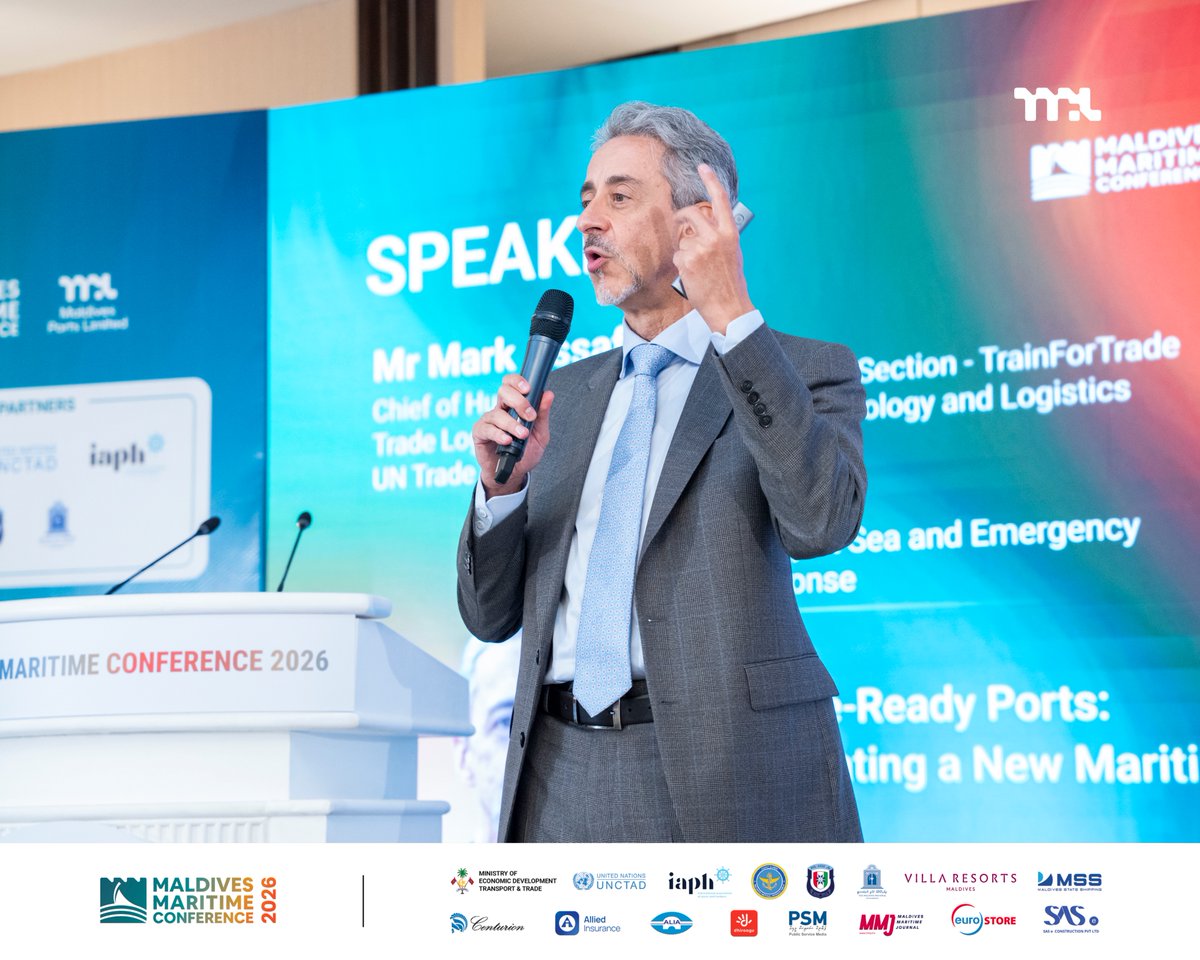 Portmv's tweet photo. Mark Assaf of UNCTAD explores the future of ports and the changing maritime landscape in his session, Future-Ready Ports: Navigating a New Maritime Era.
#maldivesmaritimeconference2026 #MMC2026 https://t.co/dcFcG9k0GZ