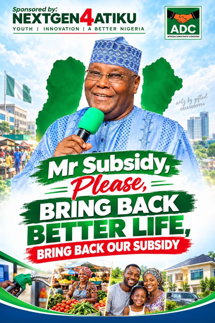 ComrAbdulazeez's tweet photo. A better Nigeria begins with affordability.
Bring back relief, restore hope, and put Nigerians first.
Support H.E. Atiku Abubakar(@atiku) and Rotimi Ameachi(@ChibuikeAmaechi) for Presidency 2027.
#BringBackOurSubsidy
#MakeNigeriaAffordableAgain
#NextGen4Atiku https://t.co/eHvElAoinV