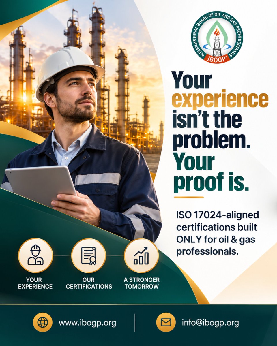Ibogp_'s tweet photo. Here's the truth most engineers learn the hard way: 10 years on a rig means nothing on paper without a credential employers trust.

#oilandgas #energyprofessionals #petroleumengineering   #ibogp #globalenergy

👉 Apply today: https://t.co/cG4kQxup4J

📧 info@ibogp.org https://t.co/Wu8zlCstvM