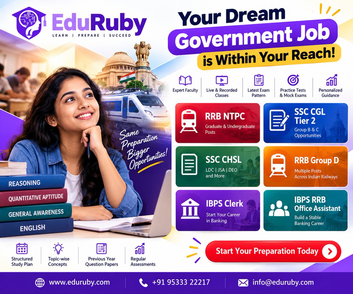 EduRuby100's tweet photo. Turn Your Government Job Dream into Reality with EduRuby!
Your dream government job is within your reach! 
Prepare smarter with EduRuby’s comprehensive government exam preparation platform.
🌐 https://t.co/ovU64KyQ60
📞 +91 95333 22217
📧 info@eduruby.com
#EduRuby #GovernmentJobs https://t.co/mAnzFsYcqB