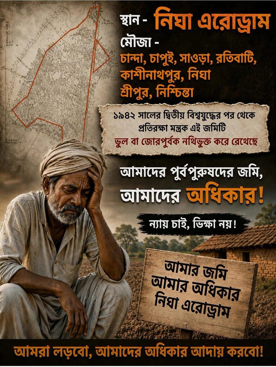Ajoy212124's tweet photo. माननीय रक्षामंत्री महाशय 
                           नमस्कार, आपके जानकारी के लिए लिख रहा हूँ कि ,NINGHA AIRPORT LAND REQUISATION किया था1942 मे ओर DEREQUISITION हुआ था 1945 मे, खेति भि कर रह थे।1957 NEW RECORD हुआ था लेकिन 1964 मे अचानक AIRPORT अथॉरिटीस के नाम कर दिए WITH HELP OF STATES GOVERNMENT. कृपाकरके इस समस्या का समाधान करदिया तो हम जैसा गरीब परिवार का उपकार होगा।
                                 धन्यवाद 
@rajnathsingh