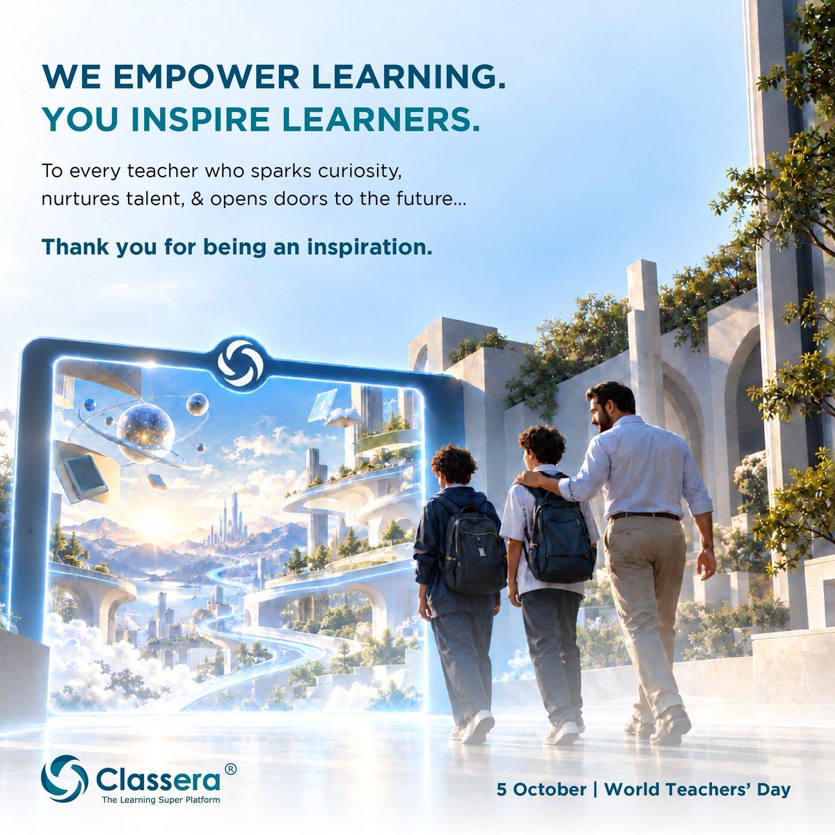 Classera's tweet photo. Behind every bold question, every growing talent, and every student who believes in their abilities… there is a teacher who made a difference.
At Classera, we develop technology to support teachers throughout their journey, giving them more space for what truly makes a difference: guiding, encouraging, and inspiring.
To all our teachers, thank you for the impact that begins in a classroom and lasts a lifetime. 💙
#WorldTeachersDay #ThankYouTeacher #Classera