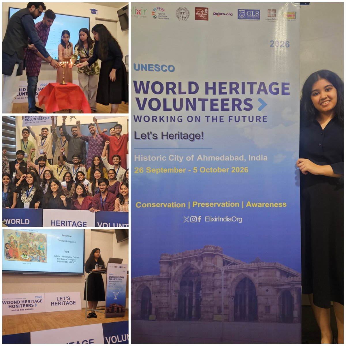 AaryaChavda1's tweet photo. Marking 7th consecutive year as a heritage crusedar, I am pleased to share my passion for  #WorldHeritageCity of #Ahmedabad during the inaugural launch of @UNESCO #WHV2026, hosted by @ElixirIndiaOrg. Sincere gratitude to @MadhishParikh for his continued belief in  my initiatives https://t.co/wQh6JMMazr