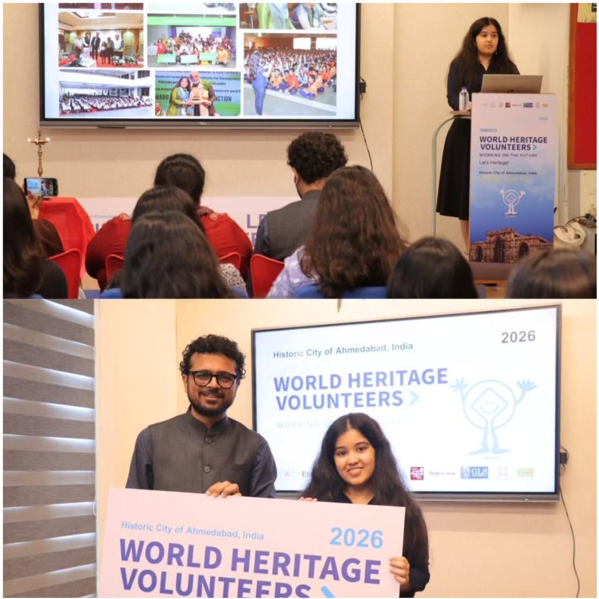 AaryaChavda1's tweet photo. Marking 7th consecutive year as a heritage crusedar, I am pleased to share my passion for  #WorldHeritageCity of #Ahmedabad during the inaugural launch of @UNESCO #WHV2026, hosted by @ElixirIndiaOrg. Sincere gratitude to @MadhishParikh for his continued belief in  my initiatives https://t.co/wQh6JMMazr