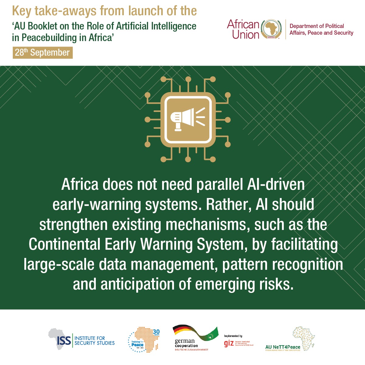 T4PAfrica's tweet photo. 1/3: How can AI strengthen Conflict Prevention, Early Warning and Peace Operations in Africa? #AfricaWeWant #Agenda2063 #TfP30PeaceInAction https://t.co/F4oFD3Zemp