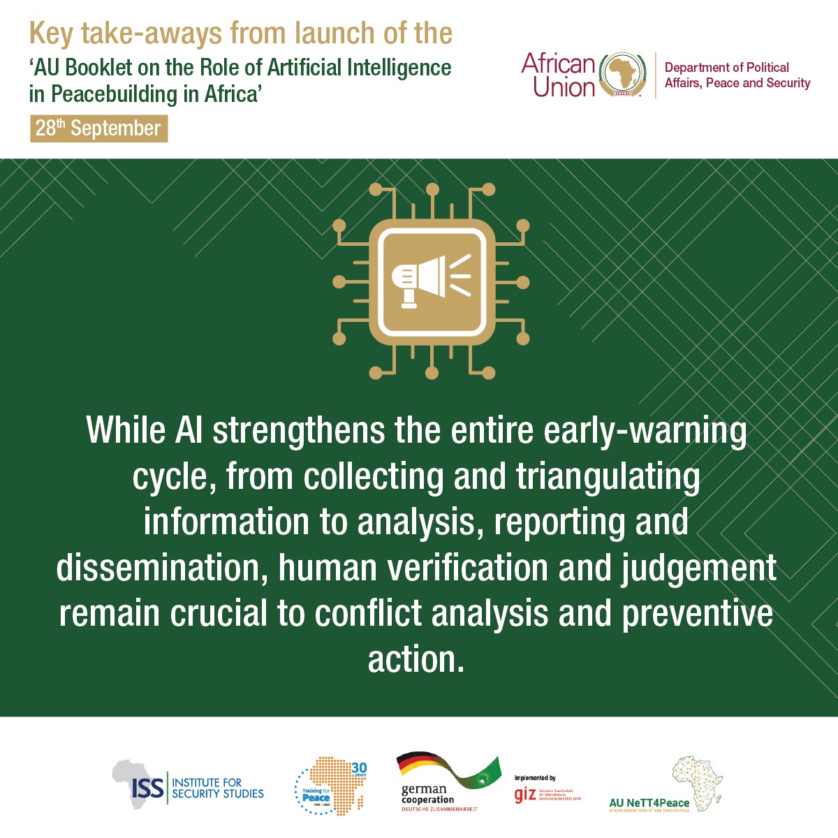 T4PAfrica's tweet photo. 1/3: How can AI strengthen Conflict Prevention, Early Warning and Peace Operations in Africa? #AfricaWeWant #Agenda2063 #TfP30PeaceInAction https://t.co/F4oFD3Zemp