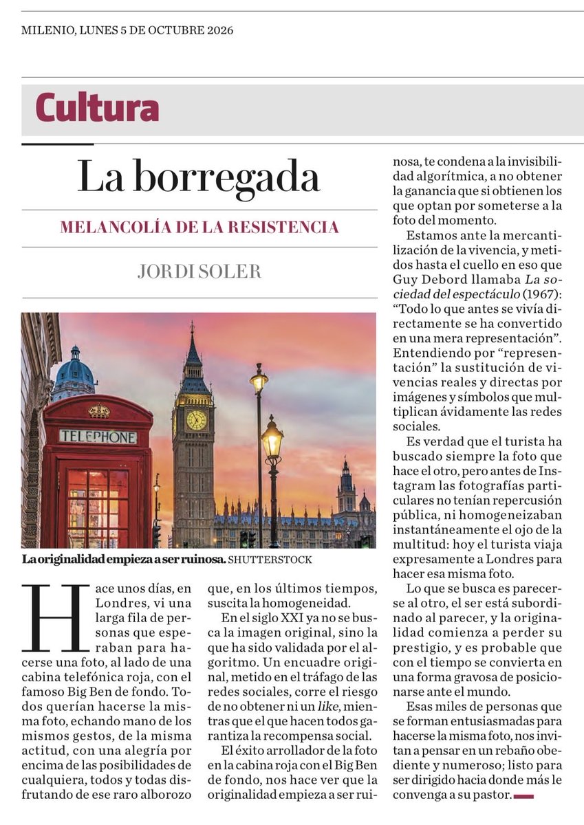 jsolerescritor's tweet photo. La borregada (o el morbo de parecerse a los demás). Mi artículo de hoy @Milenio https://t.co/zSMDlEe9gR