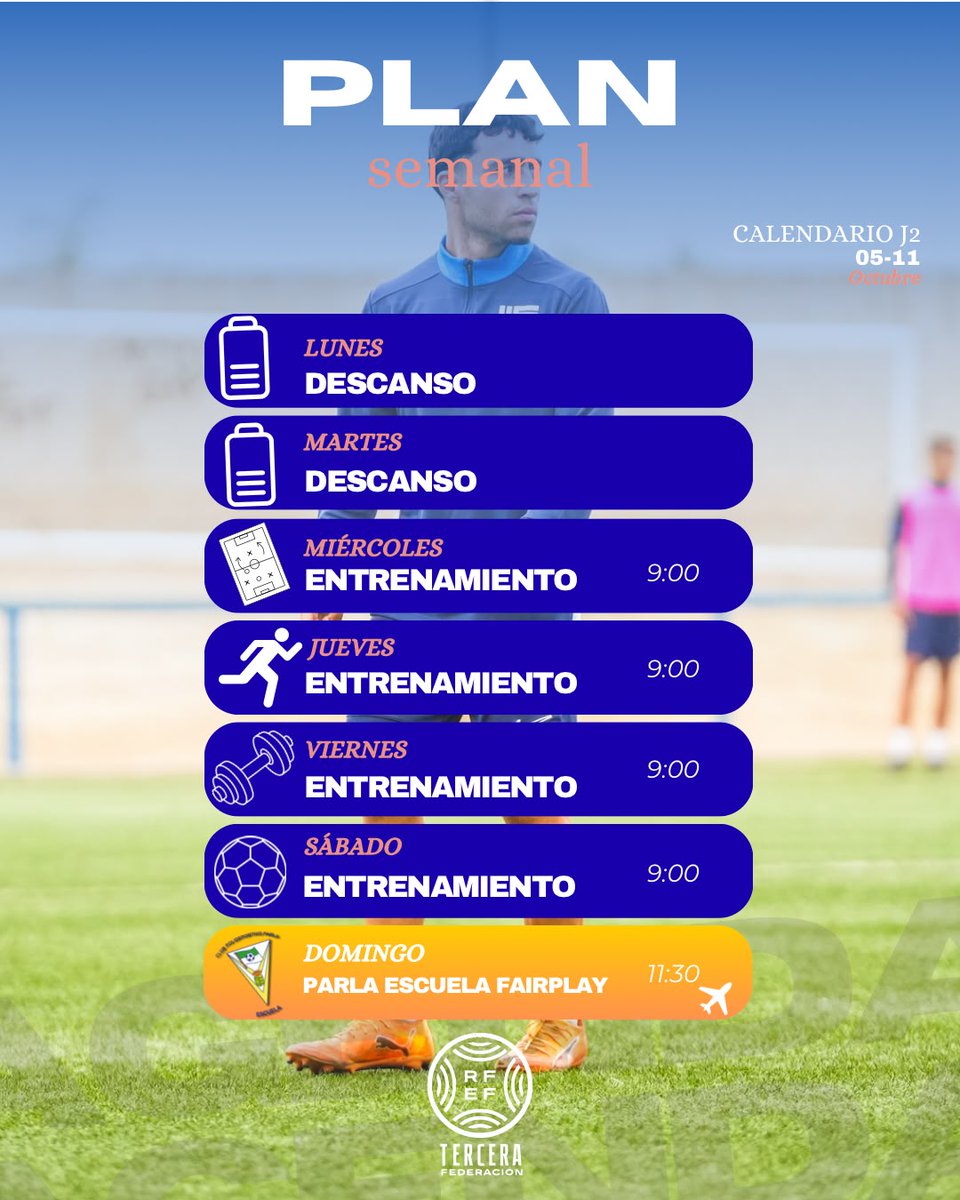 Fuenla's tweet photo. 📅 PLAN SEMANAL | Vamos a por otra semana, Fuenla.

🎯 Seguimos trabajando y preparando el próximo reto.

🔵 El domingo... @ParlaEscuela 

🙌 Afición, os necesitamos con nosotros. Que el Torres vuelva a rugir y que juntos empujemos al equipo. https://t.co/F1gTLNVZ9U