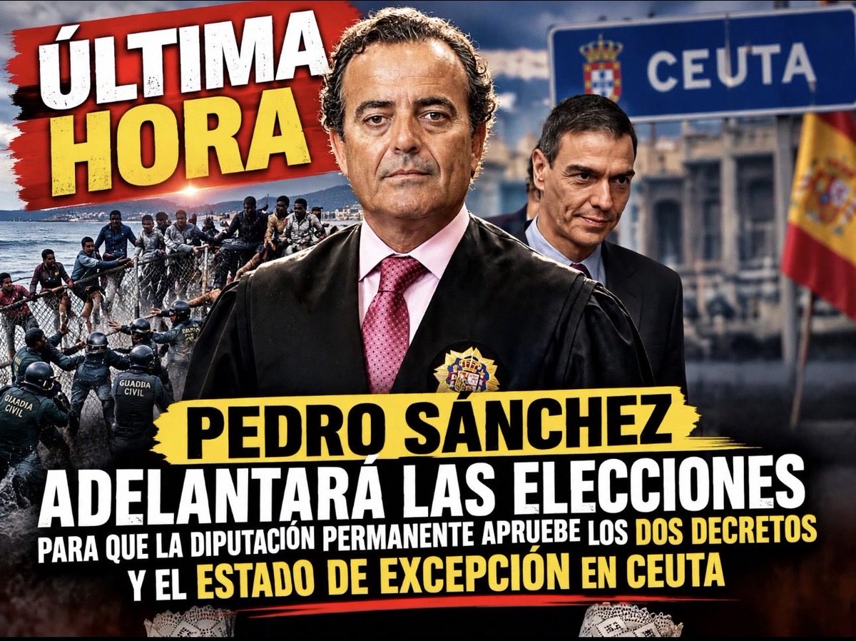 juez_fpresencia's tweet photo. 🔴ÚLTIMA HORA: Pedro Sánchez adelantará las elecciones para disolver las cámaras y que sea la Diputación Permanente la que apruebe esta vez los dos decretos, “Marie Carmen”, y el estado de excepción en la ciudad de Ceuta, según adelanta el juez Fernando Presencia.

Era una evidencia que el presidente del Gobierno no quería declarar el estado de excepción en Ceuta, porque eso le hubiera impedido disolver las Cortes y adelantar las elecciones.

El artículo 116.5 de la Constitución dice claramente que, “no podrá procederse a la disolución del Congreso mientras estén declarados los estados de alarma, excepción o sitio”.

Por eso debería actuarse al revés.

Y es que, a renglón seguido, indica el mismo precepto que, “disuelto el Congreso, si se produjera alguna de estas situaciones, las competencias las asumirá la Diputación Permanente”.

Pero lo más sorprendente de todo es que este mismo órgano (la Diputación Permanente) también es competente para aprobar los decretos leyes si las cámaras se han disuelto previamente, según establece el artículo 75 de la Carta Magna.

Luego es claro que Pedro Sánchez aprovechará esta situación para que, ahora sí, se aprueben los dos decretos sobre la vivienda que el Congreso derogó, y de paso se autorice en Ceuta el estado de excepción.

Hay que tener en cuenta que el Gobierno sí que dispone de la mayoría en la Diputación Permanente, porque en ese órgano la participación de Junts es casi nula.
