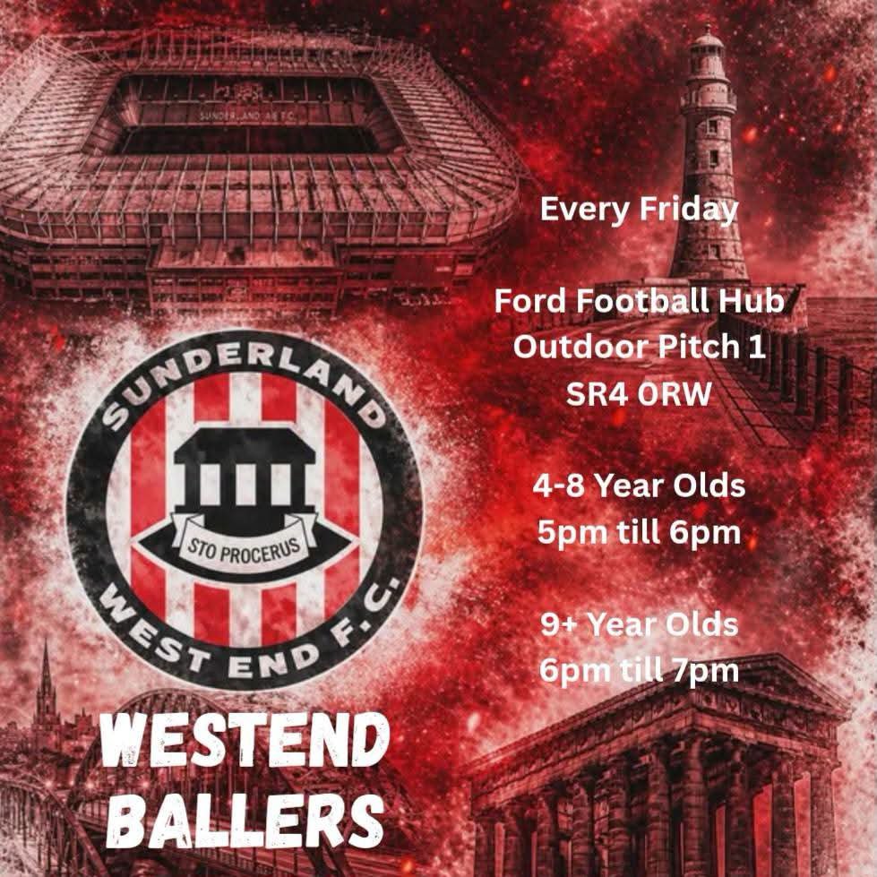 Westend_FC's tweet photo. 🔴⚪️Youth Section
Sponsored By John G Hogg 

🔴⚪️MINI WESTENDERS (EVERY WEDNESDAY)
📌 Grindon Young People's Centre 
⚽️4&amp;5 Year Olds 
⏰️5pm till 6pm

🔴⚪️WESTEND BALLERS (EVERY FRIDAY)
📌 Ford Football Hub 
⚽️4-8 Year Olds 5pm till 6pm
⚽️9+ Year Olds 6pm till 7pm https://t.co/fjH7b5rFI3