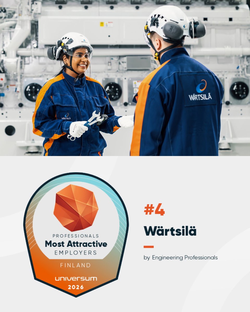 wartsilacorp's tweet photo. Wärtsilä is ranked the fourth most attractive employer among #Engineering talent in #Finland in Universum’s latest survey. 
🔹 4th in Engineering
🔹 19th in Natural Sciences
🔹 23rd in Business
Thank you to everyone who chose Wärtsilä. 💙

Keen to join us? https://t.co/TQWiKgTpvV https://t.co/WMFvVZMrmR
