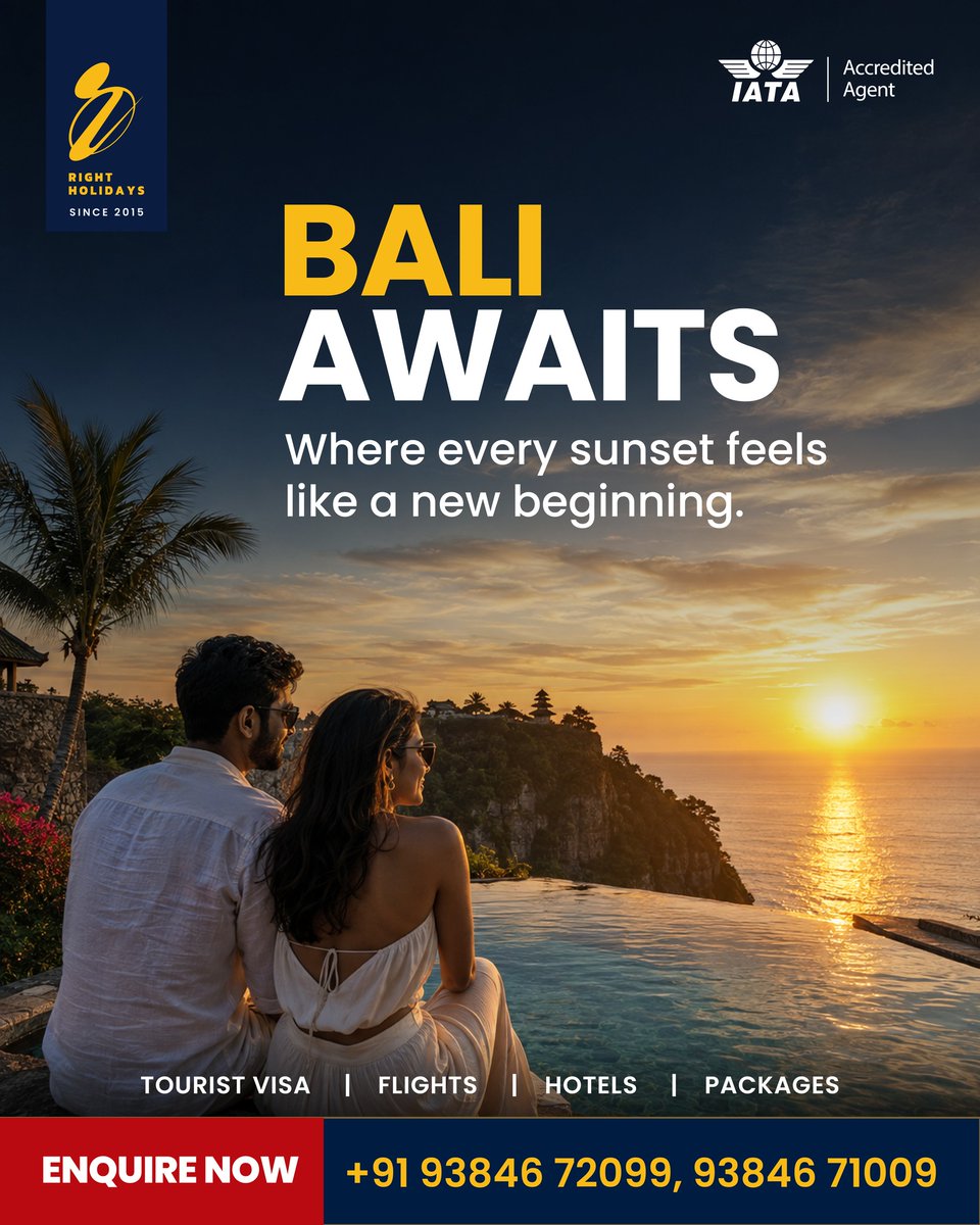 017Mcr's tweet photo. Bali awaits! From stunning sunsets and beaches to serene temples and tropical escapes, make your next holiday unforgettable. Planning from Chennai? Right Holidays can assist with visas, flights, hotels and customised Bali packages. https://t.co/Jz3JkInkpi