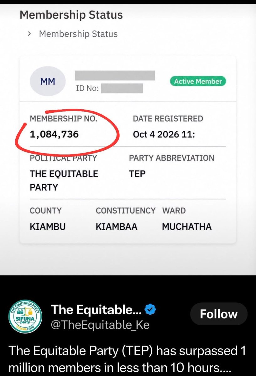 DrBKhalwale's tweet photo. It is not even 24 hours since Linda Mwananchi took over the The Equitable Party. And now look how Kenyans are registering to join in their millions.. https://t.co/7dKCBHKAPv