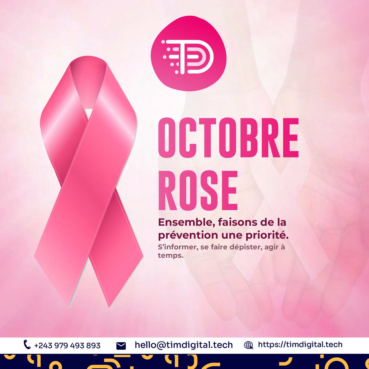 timdigitalgroup's tweet photo. 🎀 Le cancer du sein est une réalité.
La prévention et le dépistage peuvent sauver des vies.
Prenez soin de vous et de vos proches.
Informez-vous, faites-vous dépister et encouragez votre entourage à en faire autant.
#TimDigital #OctobreRose #CancerDuSein #Prévention #Dépistage https://t.co/AoukylcoPi