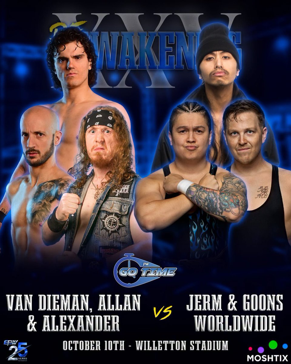 EPWPerth's tweet photo. HUGE ACTION ON GO TIME!

As Goons Worldwide and Papa Jerm team up to face the team of Noah Alexander, Ryan Allan and Dev Van Dieman! https://t.co/oCuY0T3et0