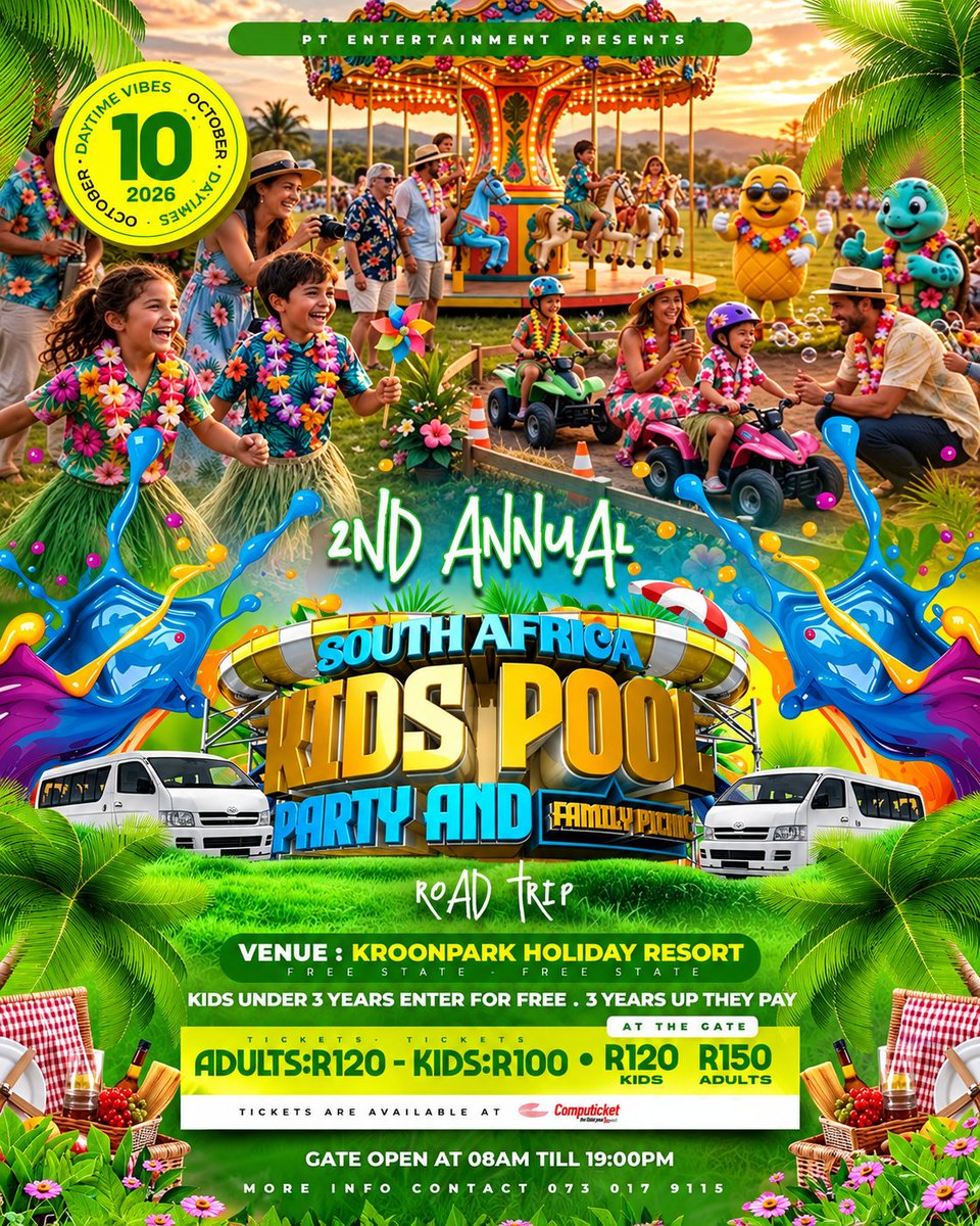 Computicket's tweet photo. 🧺☀️ KROONSTAD, WHO ARE YOU BRINGING?
You packed a basket and a blanket… until the DJ packed a whole set. 😂🔥South Africa`s Kids Pool Party And Family Picnic
🔗 https://t.co/nSCDZFzoEe
📍 Kroonstad
🗓️ 10 Oct
💰 From R60
#Picnic #FamilyDay #Kroonstad #FreeState #PicnicSA https://t.co/jabV8RaBpC