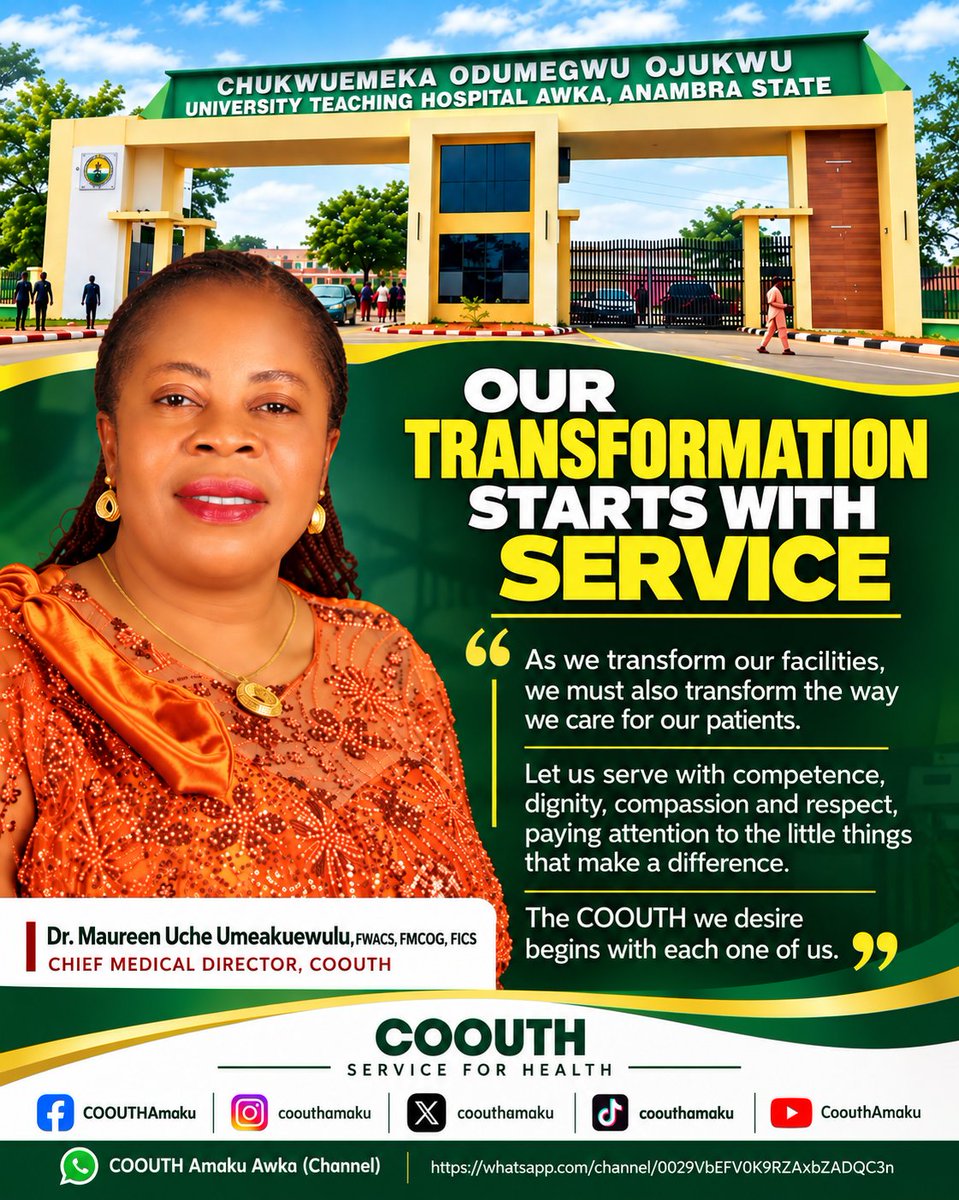 COOUTHAmaku's tweet photo. Happy and productive new week from the COOUTH PRO Team.
COOUTHAmaku
#ServiceForHealth
#COOUTHTransformation
#PatientCenteredCare
#QualityHealthcare
#AmakuTransformation
#DrMaureenUmeakuewulu
#HealthcareLeadership
#AnambraIsRising https://t.co/upmH4aAwSN