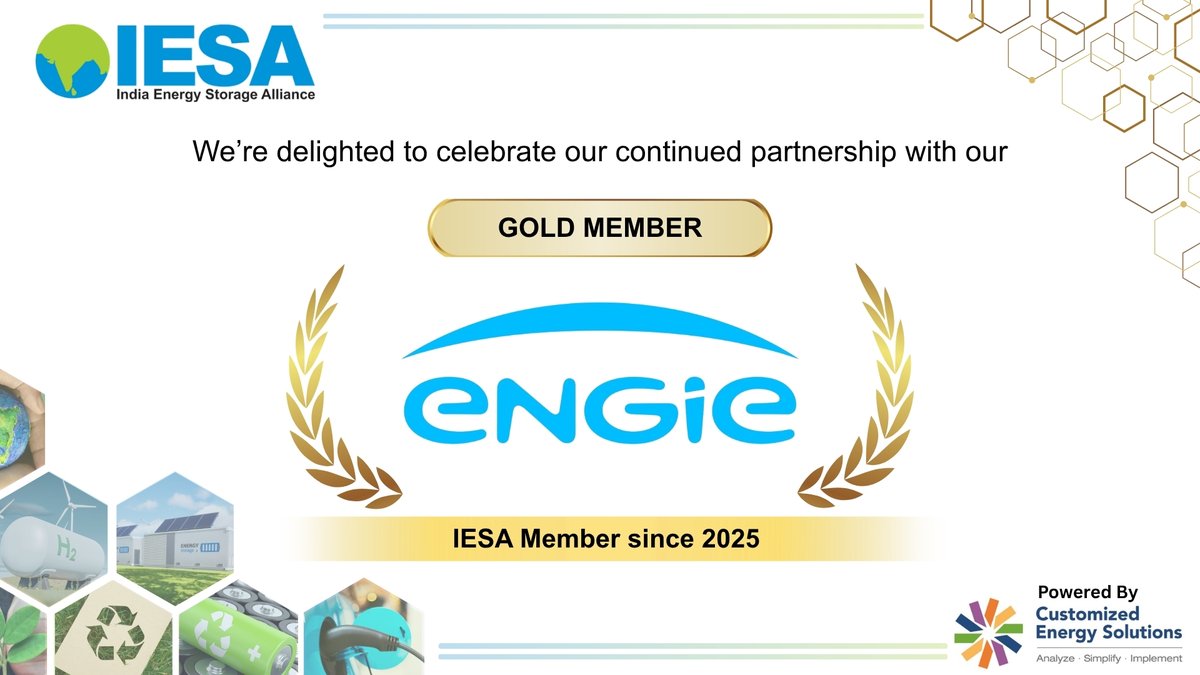 IndiaESA's tweet photo. @ENGIEINDIA
continues as a Gold Member!  With expertise in renewable energy, infrastructure and sustainable energy solutions, ENGIE is contributing to India’s transition towards a cleaner and more sustainable energy future.  #IESA #GoldMember #EnergyStorage #Renewable #Energy https://t.co/SSQkM1IYI8