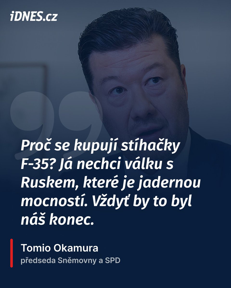 iDNEScz's tweet photo. omio Okamura, předseda Sněmovny a SPD, stále zpochybňuje nákup stíhaček F-35. Tyto americké stroje totiž mohou nést jaderné zbraně, a ty voliči SPD podle Okamury v Česku nechtějí.

👉 https://t.co/LEkLHTXBie https://t.co/YpURZTAAdb
