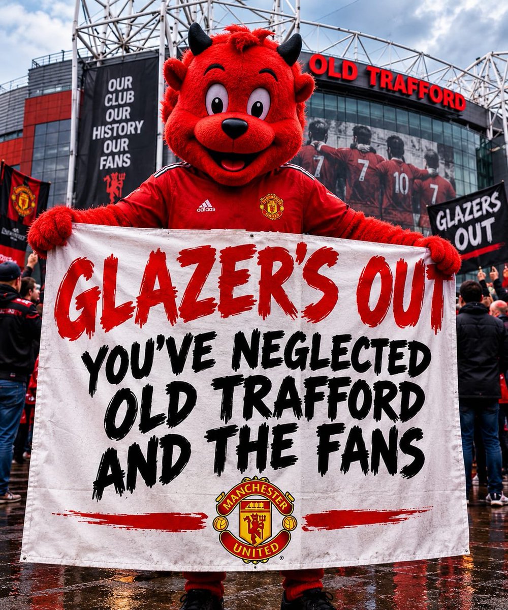 Unitedpplus's tweet photo. Glazers OUT! United fans deserve respect. Our history deserves respect. Old Trafford deserves respect. You’ve put this club in debt for too long. WE’VE HAD ENOUGH. 🔴✊ #GlazersAreVileVermin #GlazersMustGO #Glazersellmanunited #MUFC https://t.co/vPhP9I3oqv