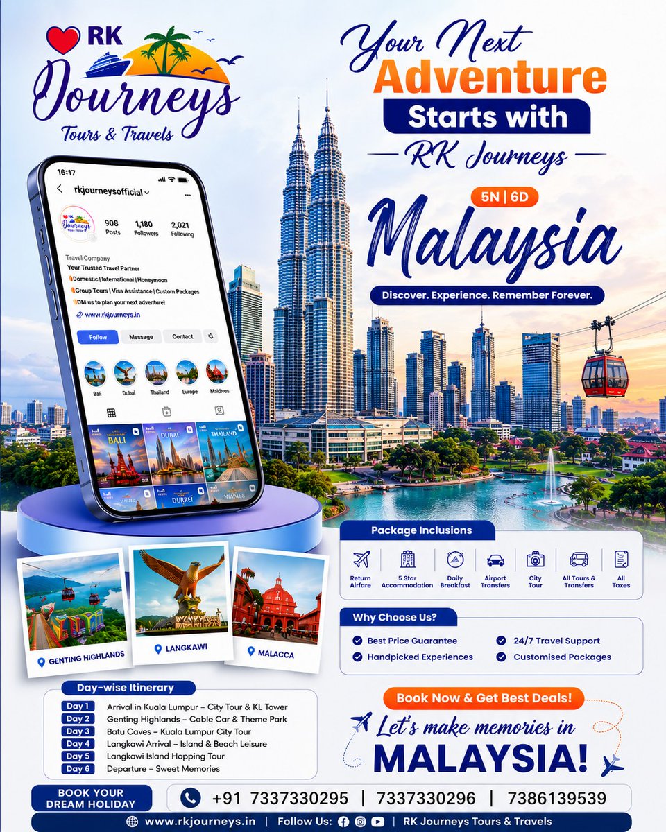 MarceloRoncon's tweet photo. Your next adventure starts with RK Journeys. Explore Malaysia in 5N/6D: Kuala Lumpur, Genting Highlands, Batu Caves, Malacca and Langkawi. Includes 3-star stays, meals, tours, transfers and taxes. Book your dream holiday today. https://t.co/CD0fta70MC