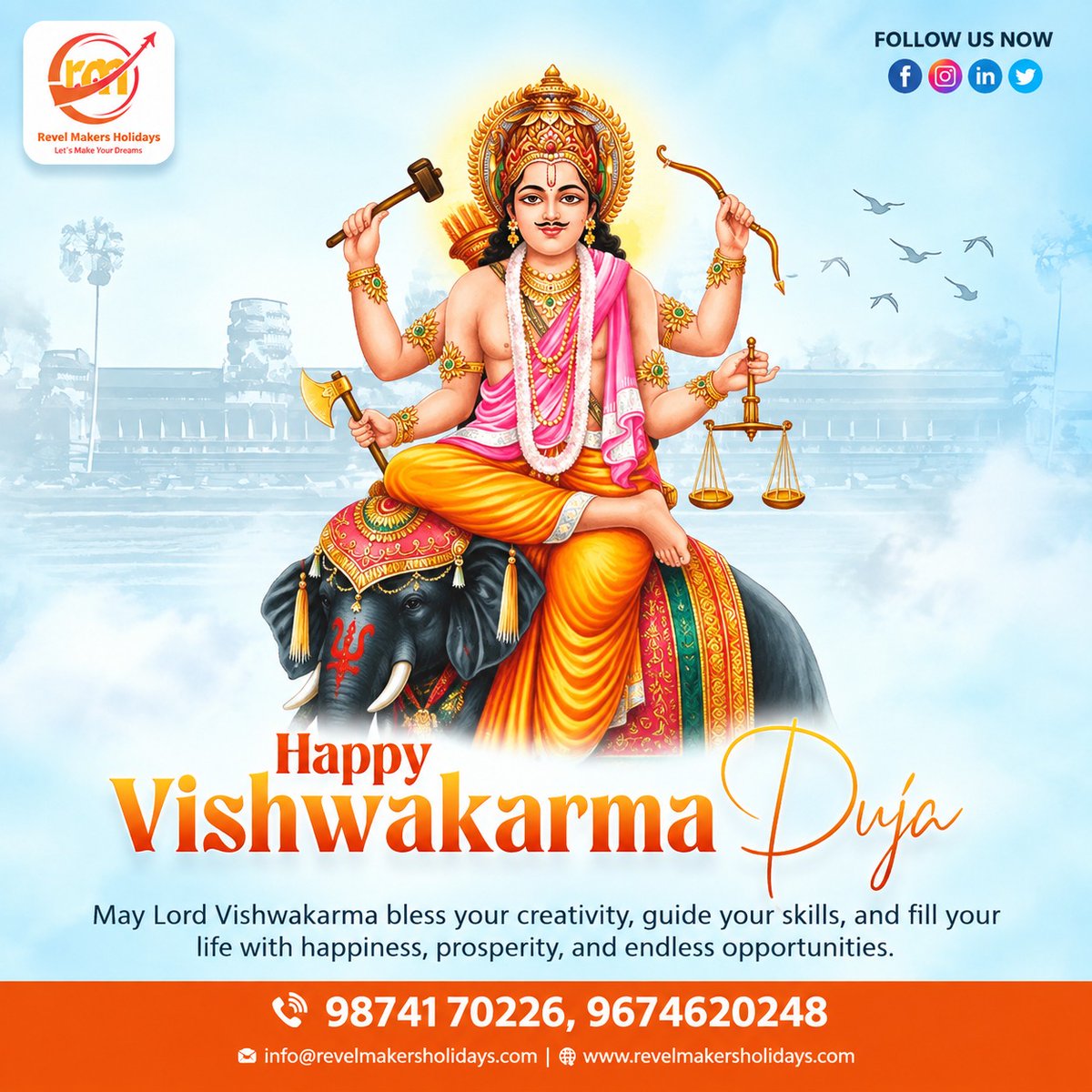 asparkygal's tweet photo. Happy Biswakarma Puja from Revel Makers &amp; Holidays! May Lord Biswakarma bless you with success, prosperity, growth, and new achievements. https://t.co/x2qkawPZlR