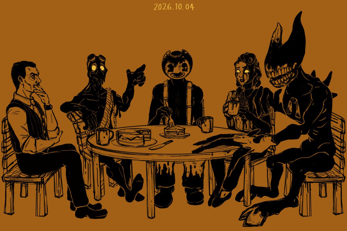 RegularDemons's tweet photo. Day 4 - Coffee and Cake
After watching the Bendy lovestream, I thought what if their characters had to sit together (and not kill each other)?
It would be a tense coffee break, but Porter is in his own world and recalling random stories #BENDY #BATDR https://t.co/Yl1mQ6gUDk