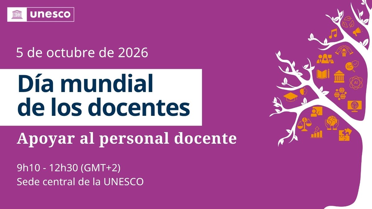 UNESCO_es's tweet photo. 🔴 Sigue EN DIRECTO desde la sede de la UNESCO en París la celebración del #DíaMundialDeLosDocentes.

Organizada conjuntamente por la UNESCO, la OIT, UNICEF y la Internacional de la Educación, esta celebración es una oportunidad para rendir homenaje a las y los #docentes, reflexionar sobre su situación y apoyar a quienes, a través de la educación, abren camino hacia el futuro.

📺 Síguelo en vivo AQUÍ: https://t.co/2o3M462h6t