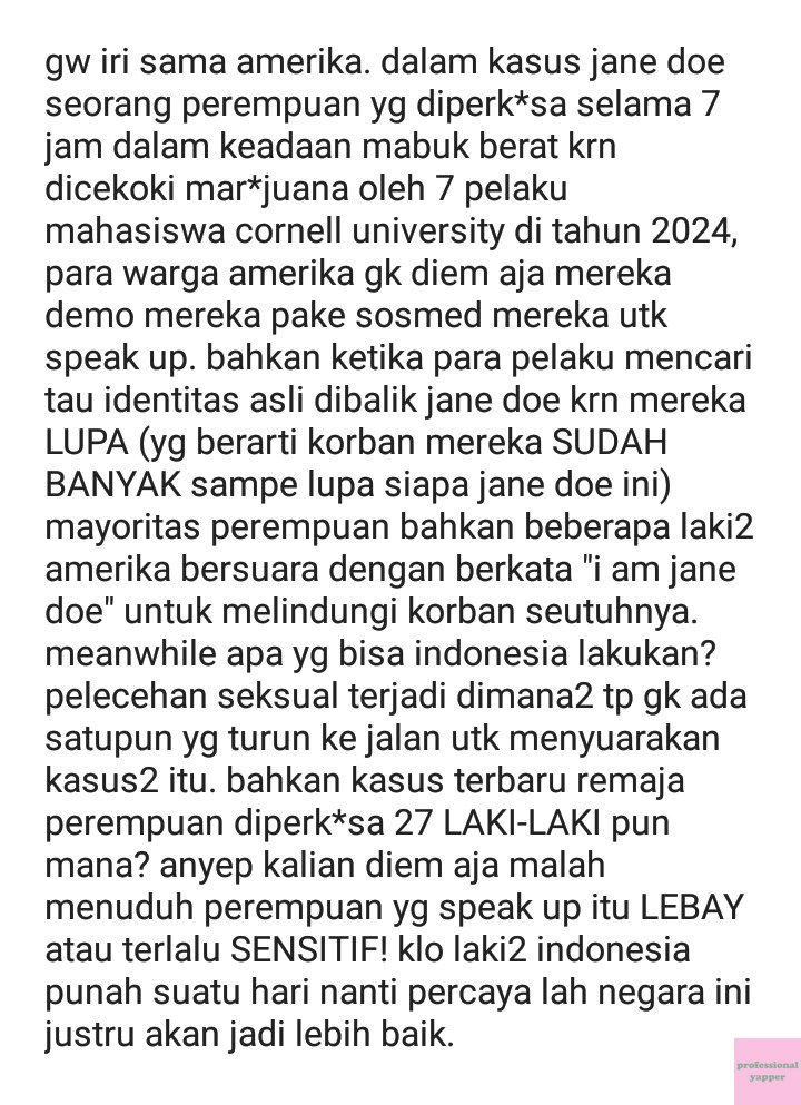 yappingfess's tweet photo. 🩷 ADA BANYAK SEKALI JANE DOE DI INDONESIA TAPI GK ADA SATUPUN YG BERSUARA UTK MEREKA https://t.co/KuQige6wZ4