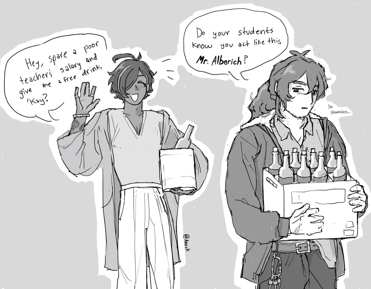 63_anouktk's tweet photo. Mondern au #ragbros
Kaeya - teacher, planning on going to grad school
Diluc - bar owner, didn’t go to college https://t.co/aUAPhIgT4k