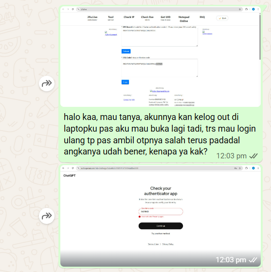 nnxjwi's tweet photo. haloo krn sellerku blm bales bales, kira kira ada yg tau ga ini kenapa dan apakah masih bisa log in lagi ke akunnya? ini chatgpt hari ke 23

sama ada yg jual chatgpt private 1b? yg klo dihubungi garansi bisa balas aja ya 😔 #zonauang #bealanja https://t.co/3rYM8OPpWK
