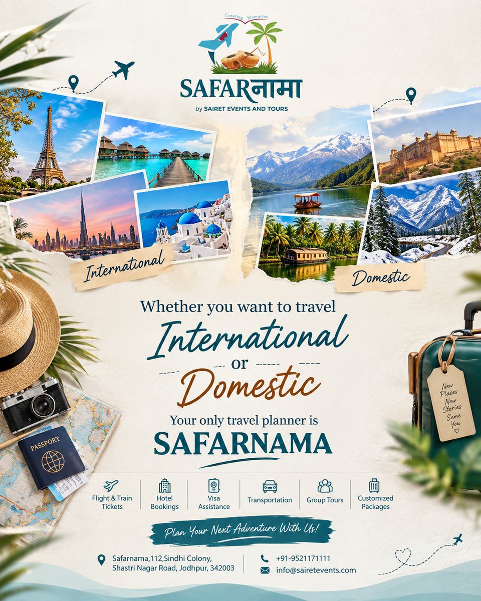 info_SBT's tweet photo. Domestic ho ya international, your journey starts with SAFARNAMA. Flights, hotels, visas, transport, group tours, honeymoons, family trips and customized holidays—we plan every detail so you can enjoy the experience. DM us to plan your next https://t.co/pqI5APt0Kw