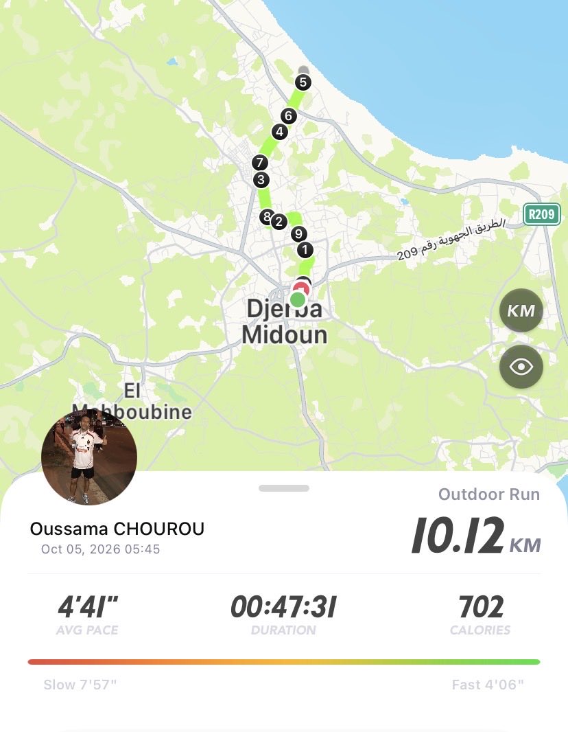 Oussama_Chourou's tweet photo. Morning 🌞 run 🏃‍♂️:
Running Keeper 100 Days : Day 86/100
#AmoCorrere #RunBlue 
#RunIsland #RunToDeath
#RunningClubMidoun https://t.co/42CjUj0WBY
