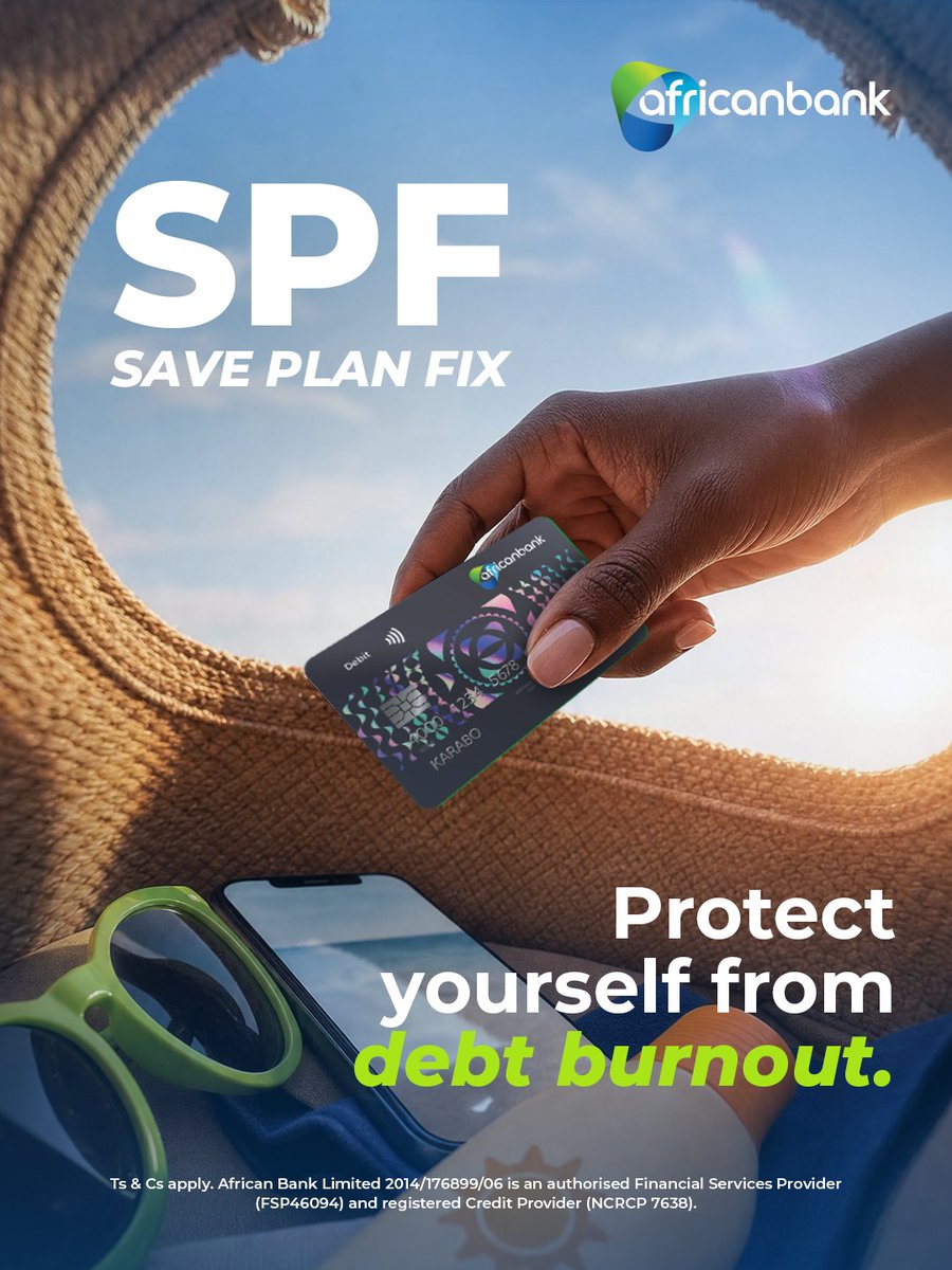 AfricanBank's tweet photo. Summer is for making plans, not letting debt get in the way of them. Know what you owe, keep your repayments on track and check that any new debt fits comfortably into your budget. Protect your financial health now, so you have more room to enjoy what’s ahead.

#AfricanBank #AudacityToBelieve #SavePlanFix